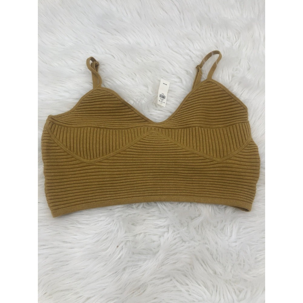 Aerie Ribbed‎ Knit Bralette Mustard Yellow V-Neck Adjustable Straps Size XL NEW